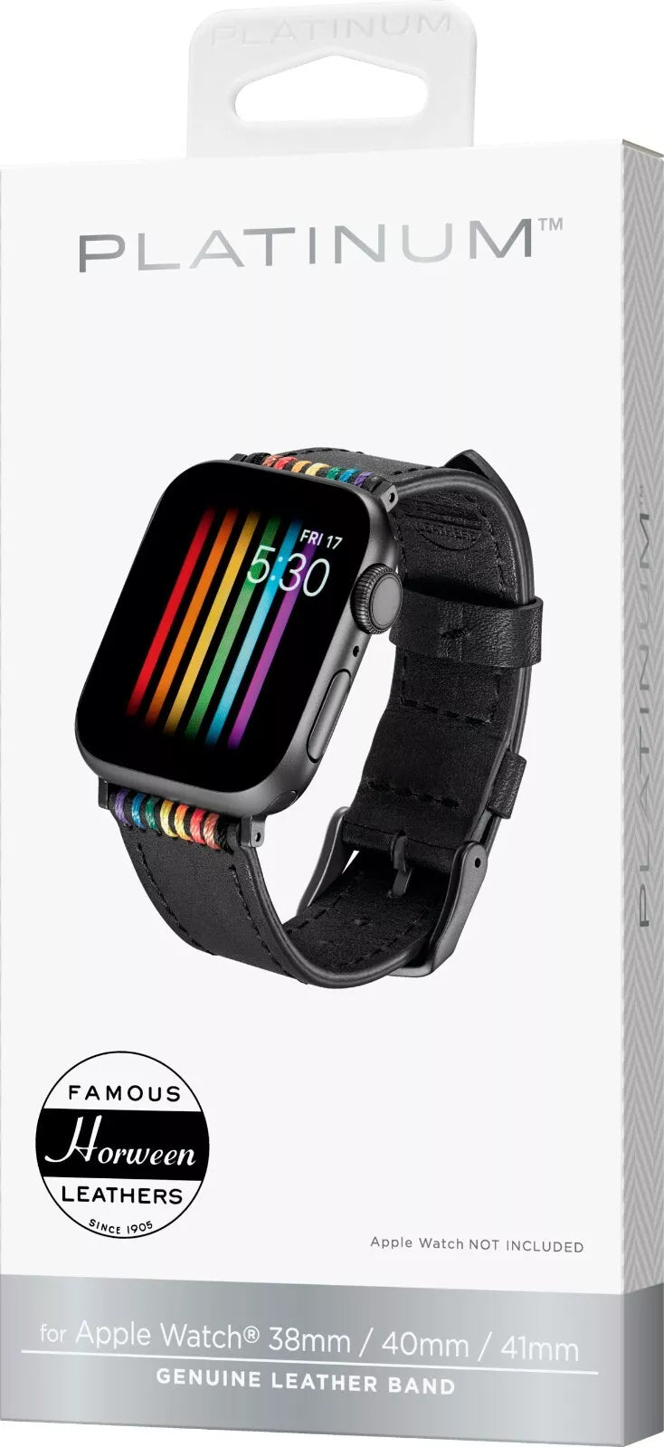 Platinum Genuine Black Leather Band For Apple Watch - 38mm/40mm - Pride Edition