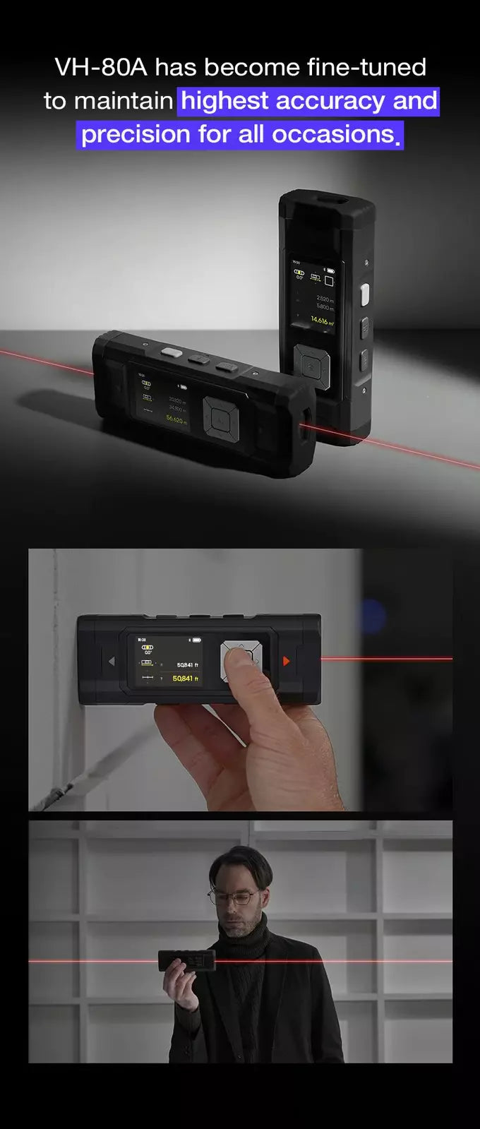 Magpie VH-80A Laser Distance Meter w/ Auto Calibration from Kickstarter, Black