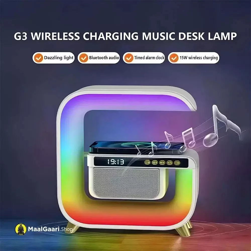 NEW! G3 5 In 1 Wireless Charger Bluetooth Speaker Clock RGB LED Atmosphere Light