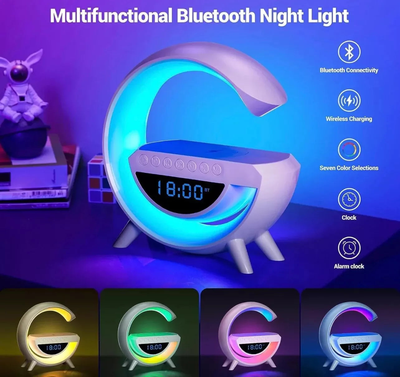 NEW BT-3401 LED Wireless Charging Speaker Music Ringtone 7 Colors Clock Alarm FM