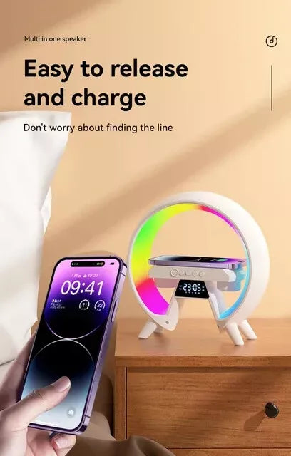 BRAND NEW! LED Wireless Charging Speaker Alarm Clock Night Light FM Radio