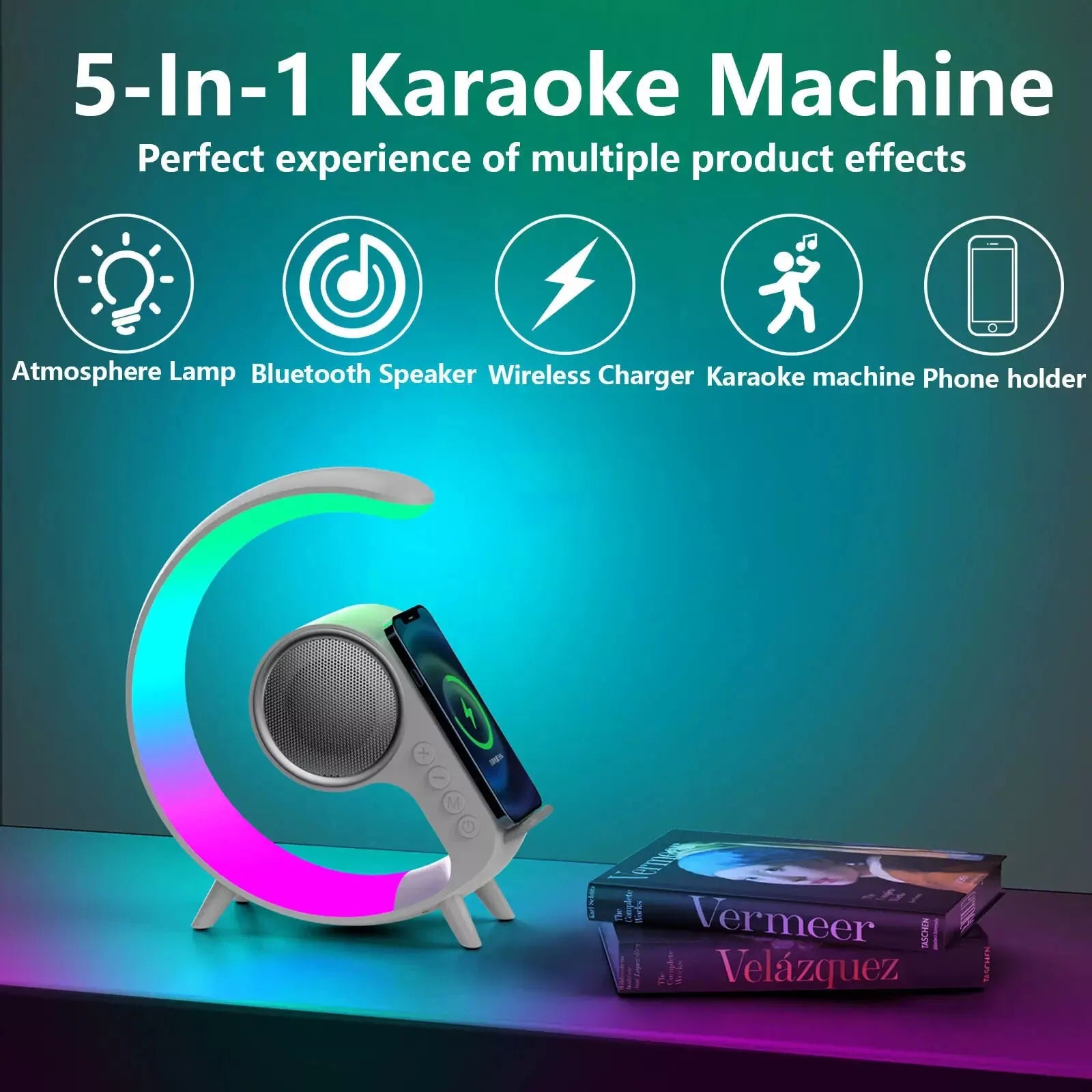 Moon Bay Bluetooth Audio Karaoke Machine Wireless Microphone Cell Charging Light