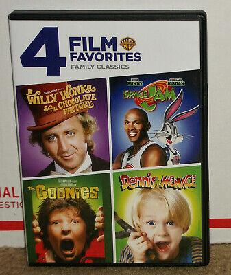 4 FILMS - Willy Wonka / The Goonies / Space Jam / Dennis the Menace (DVD) - NEW