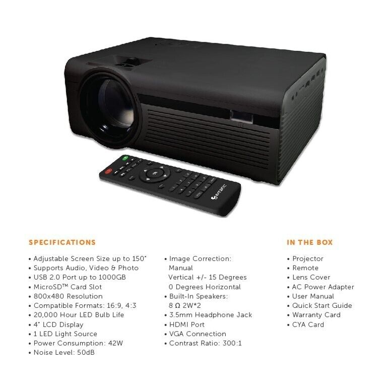 Ematic 150" Full HD 1920x1080p Multimedia Theater Projector - Black (EPJ580B)