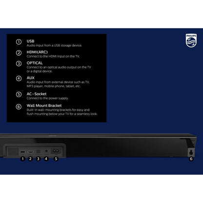 Philips TAB7305/37 2.1 Channel 300W Dolby Audio Soundbar Speaker B7305, Black