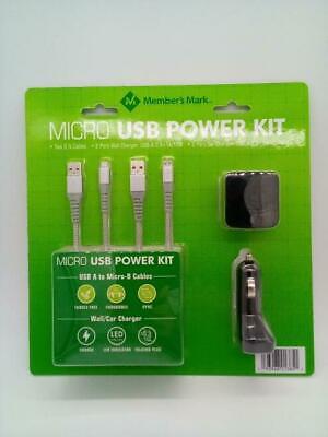 Member's Mark Micro USB Power Kit, Car & Wall Charger w/ Cables