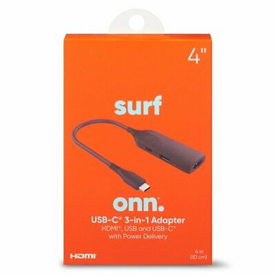 Onn 3-in-1 USB-C Adapter w/ 100W Power Delivery, USB 3.0 & 4K HDMI Compatible
