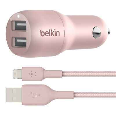 Belkin Lighting to USB Dual-Port USB Car Charger 24W +5ft Lightning to USB Cable