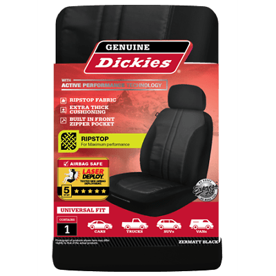 Dickies 2PC Black/Grey Anti-Rip Fabric Heavy Duty Seat Covers