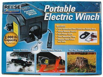 Reese Towpower 1 Ton Portable Electric Winch 29ft Steel Cable