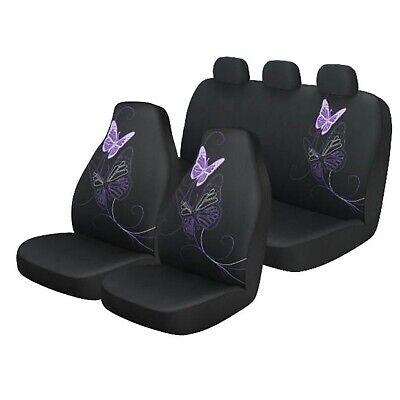 Auto Drive Autodrive 3-Pack Front & Rear Seat Covers, Purple Butterfly/Gray