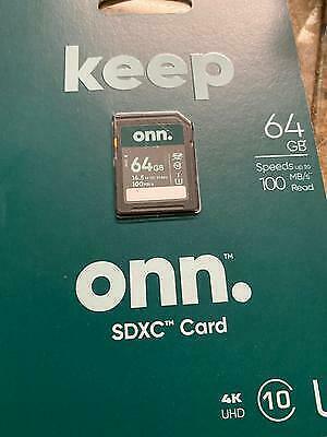 onn 64GB SDXC Flash Memory Card, up to 100MB/s read speed, GB