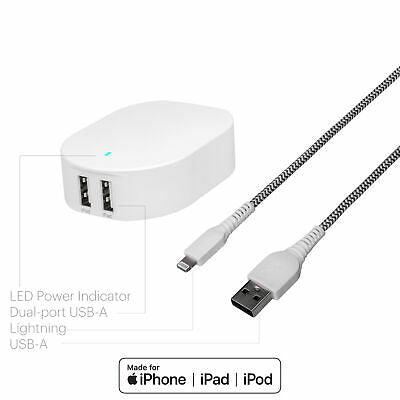 Onn Dual-Port Wall Charging Kit Lightning to USB Cable (MFI Certified)