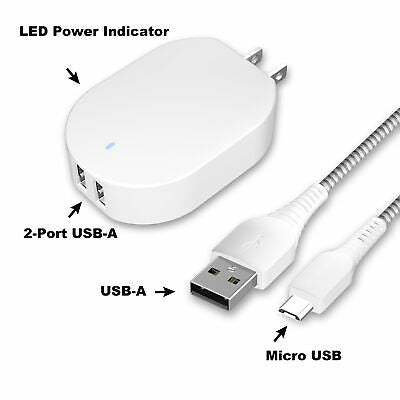 Connect Onn Dual-Port Wall Charging Kit w/ Micro-USB to USB Cable White