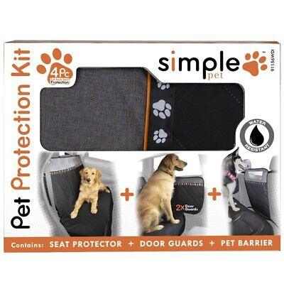 Simple 4 Piece Full Vehicle Heavy Duty Pet Protection Travel Kit, Black