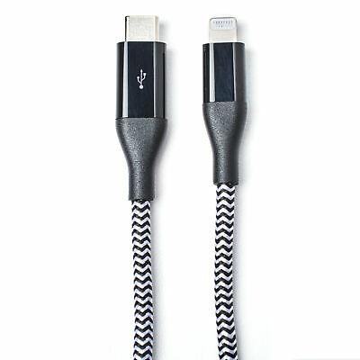 6ft Lightning to USB-C Sync/Charge Cable, Silver/Black Braided (MFI Certified)