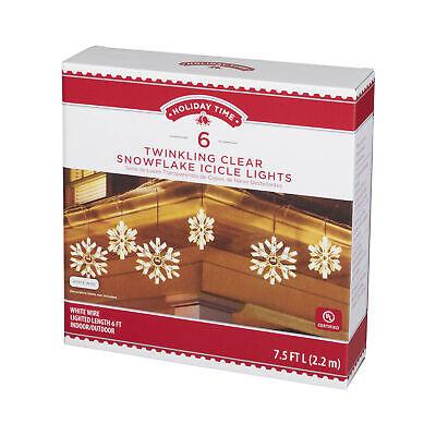 Holiday Time 68-186 Clear Twinkling Snowflake Icicle Lights, 6 Count