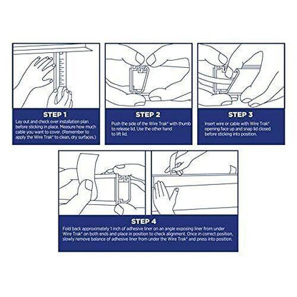 Wire Trak Wire Management Kit - 3x 18" Peel/Stick Adhesive Cable Cover / Casing