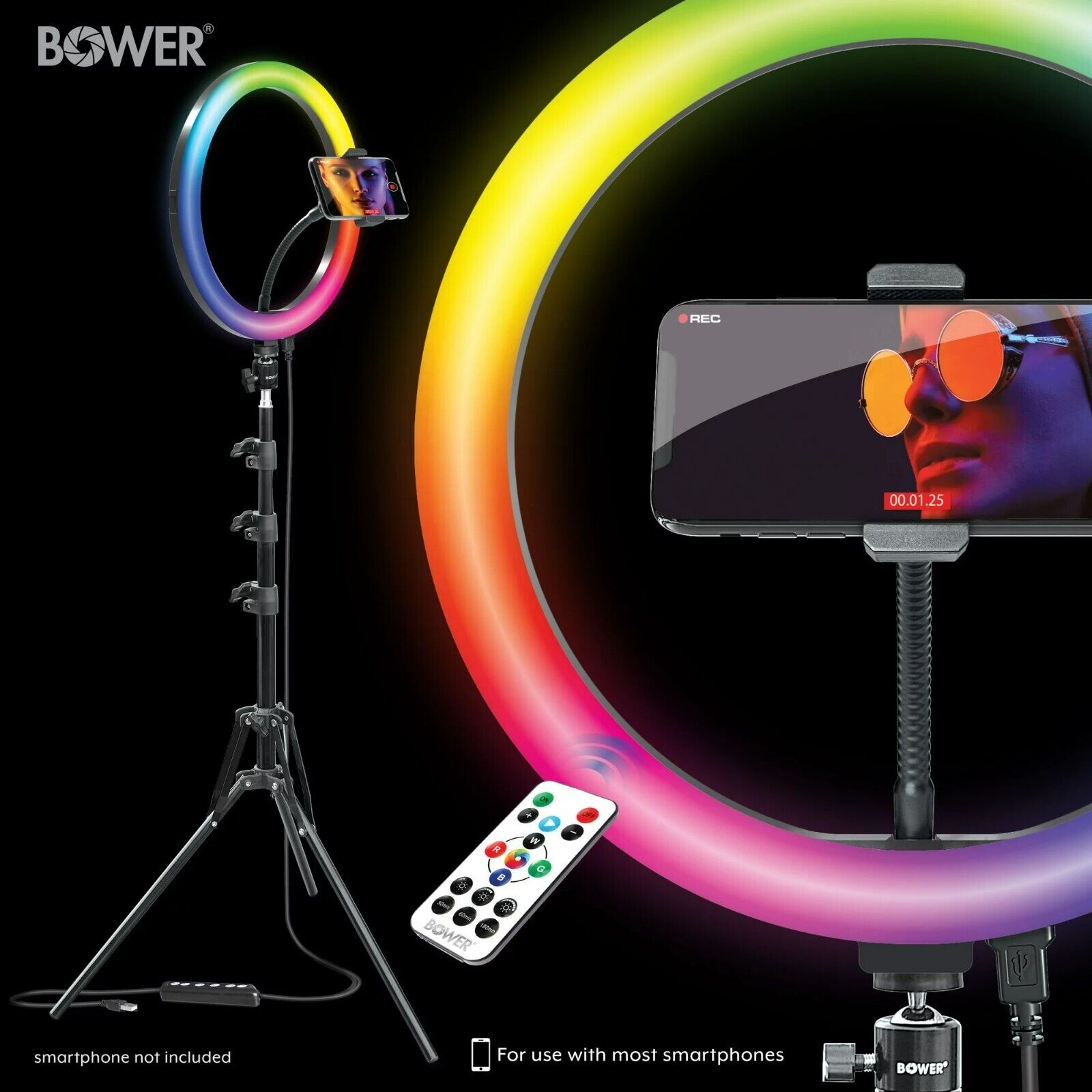 Bower 12-inch LED White & RGB Ring Light Studio Kit w/ Special Effects & Tripod