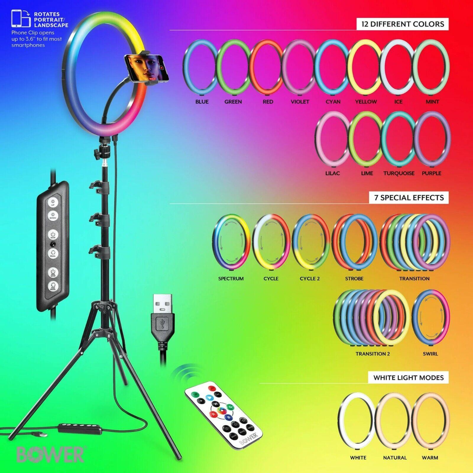 Bower 12-inch LED White & RGB Ring Light Studio Kit w/ Special Effects & Tripod