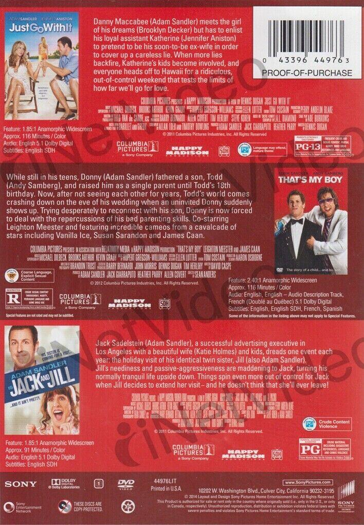 3-FILMS - Just Go With It / That's My Boy / Jack and Jill (DVD) w/ Adam Sandler