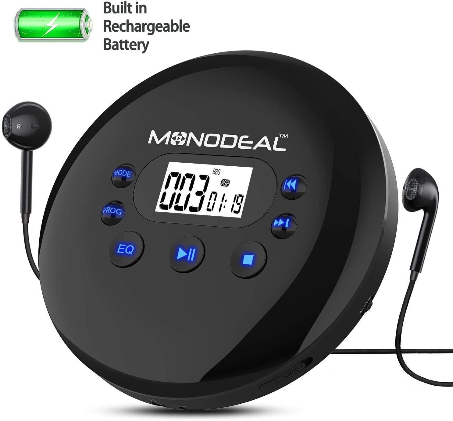 MONODEAL Portable Rechargeable Personal Compact Disc CD Player MD-102