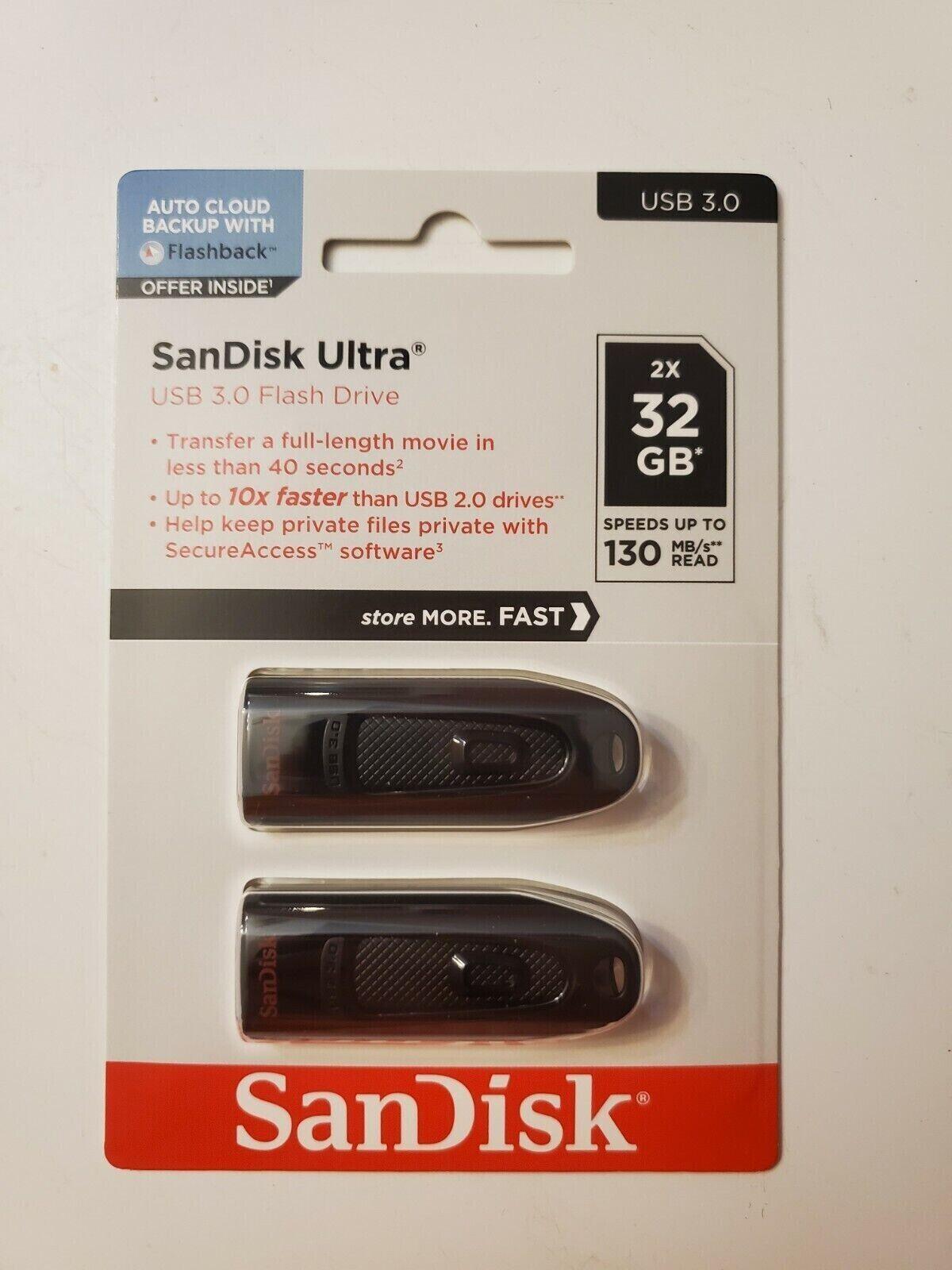 Sandisk Ultra 32GB USB 3.0 Flash Drive Thumb/Pen Drive 2 Pack 10X Faster