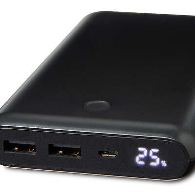 Onn WM8010 Dual USB Port Portable 20000mAh Battery Power Bank, Black