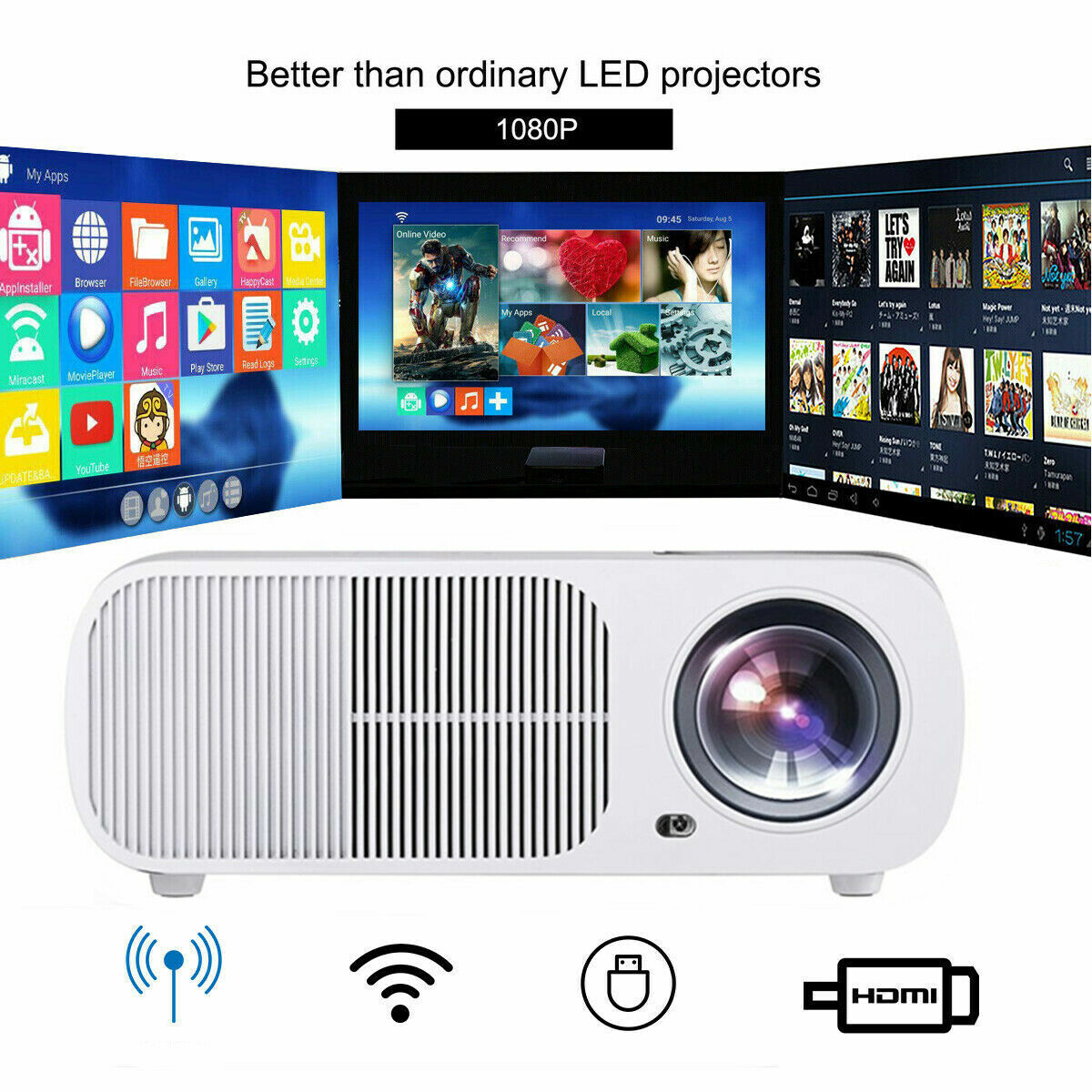 LESHP BL20 1080p HP 2600 LM LED Video Projector, White (READ LISTING) - GC