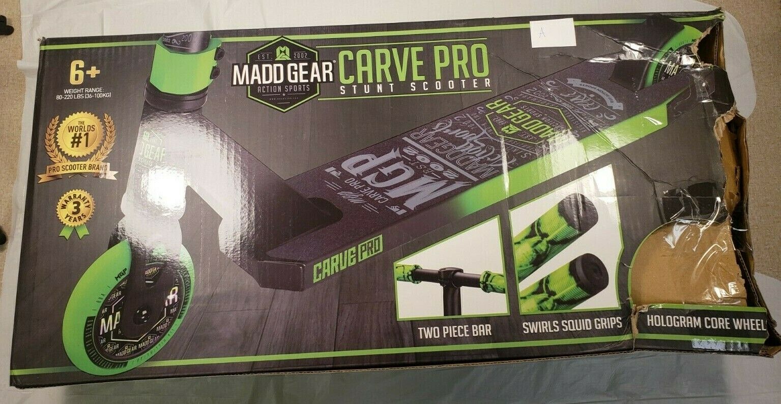 Madd Gear Action Sports Carve Pro Stunt Scooter 205-495, Black/Green GA