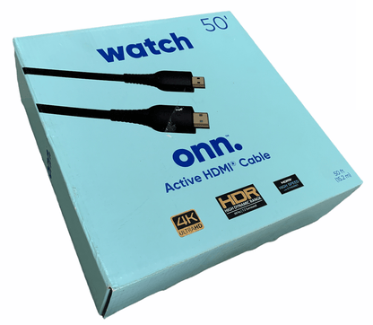 Onn Watch 50' ft Active HDMI Cable 4K Ultra HD HDR 7.2 Surround Sound Black - Raastadeals