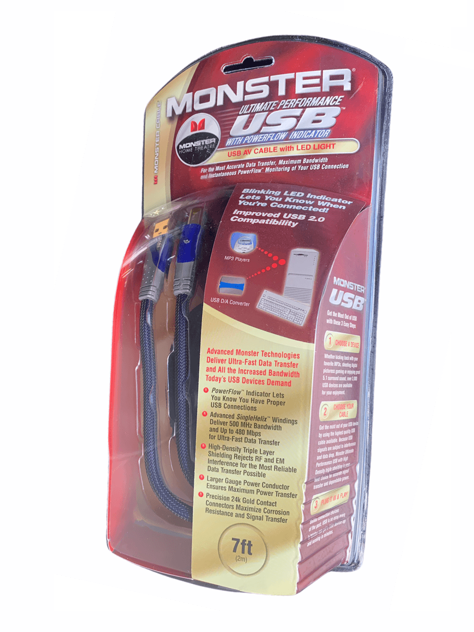 Monster Ultimate Performance 7ft USB AV Printer Cable, LED Light Power Indicator