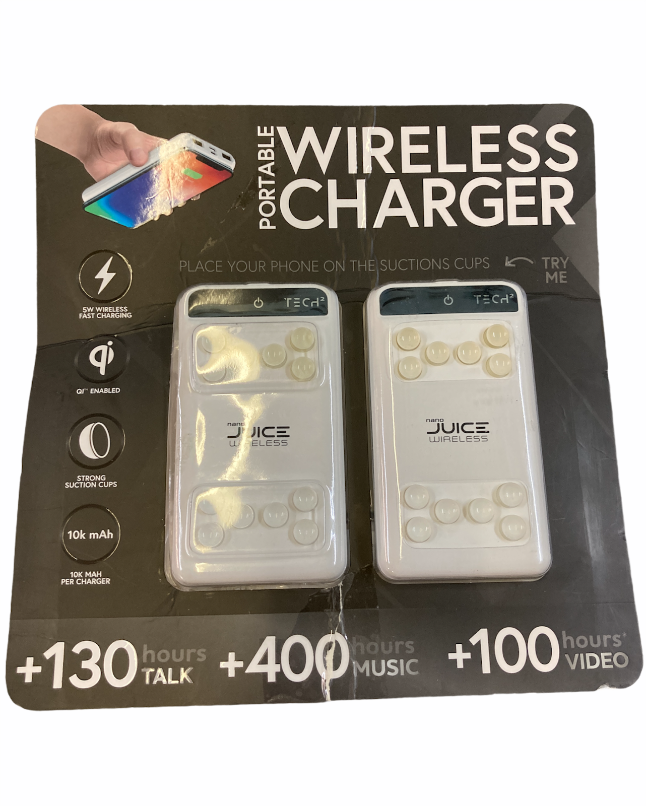 Tech Squared Portable Wireless Charger, 10K mAh Powerbank with Qi 2PK, GB