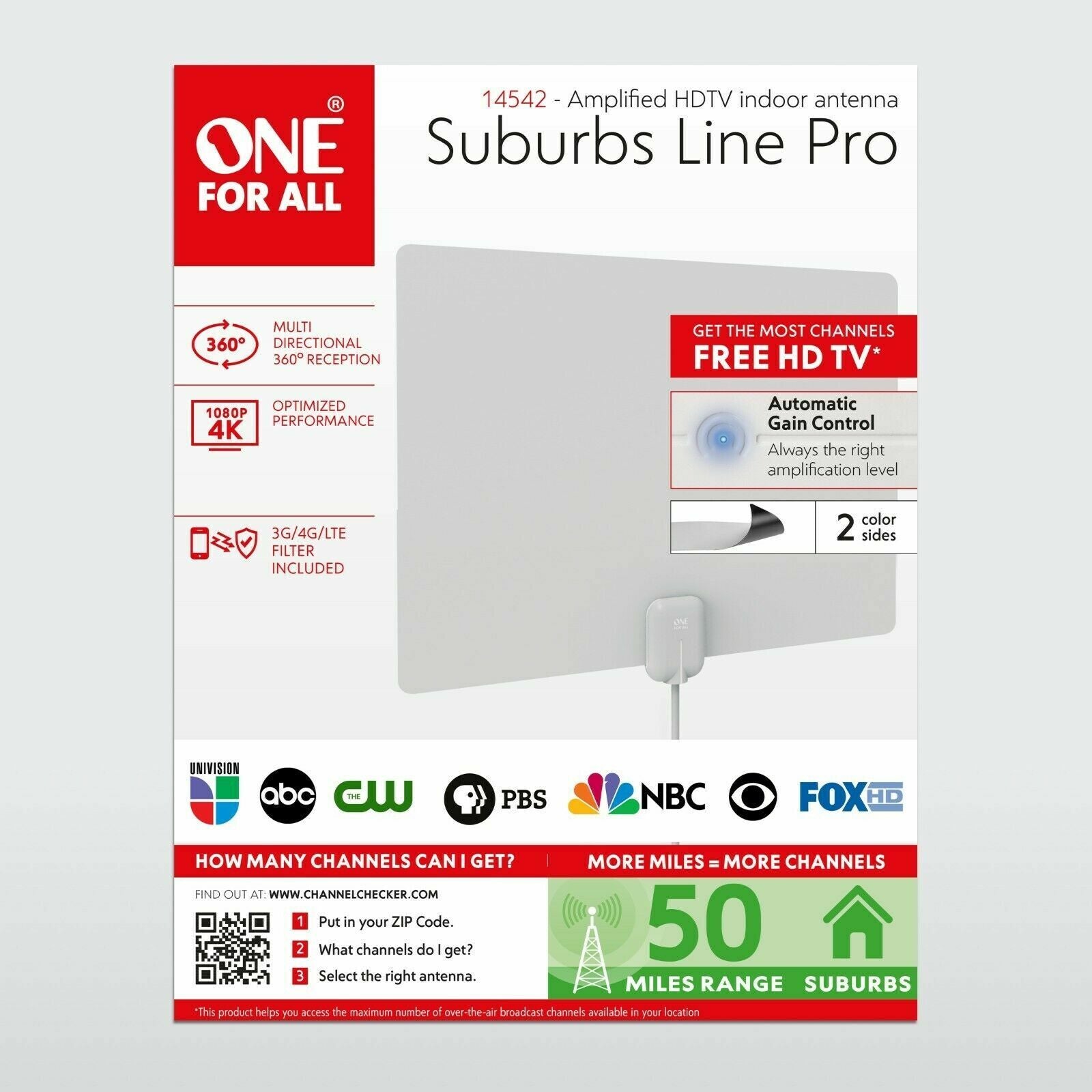 One For All 14542 HDTV Antenna - Amplified Indoor Ultra Thin TV Antenna GA