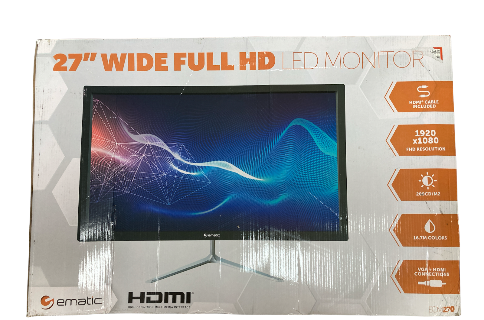 Ematic 27" Wide Full HD LED Monitor ECM270 - CRACK ON CORNER OF FRAME