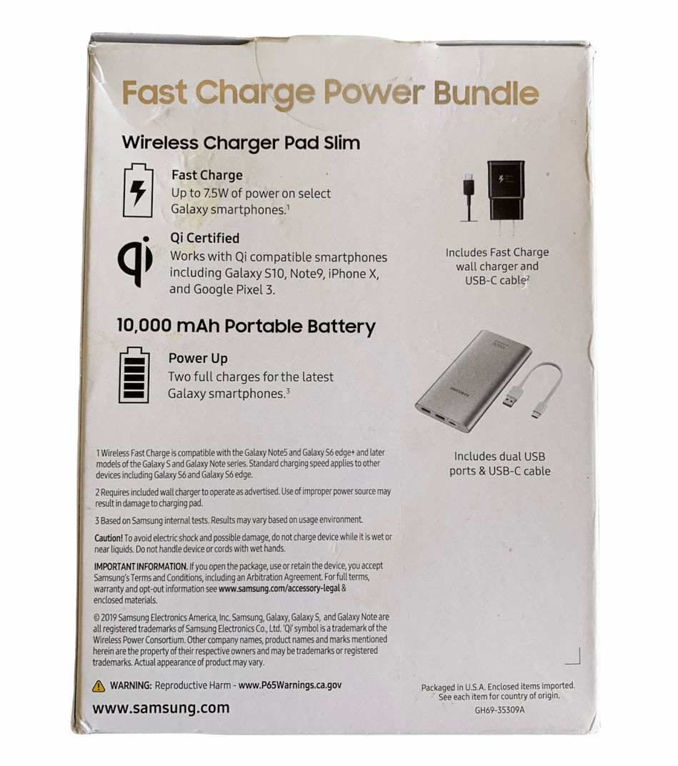 Samsung Wireless Fast Charge 10,000 mAh Portable Power Bank Charger & QI Stand