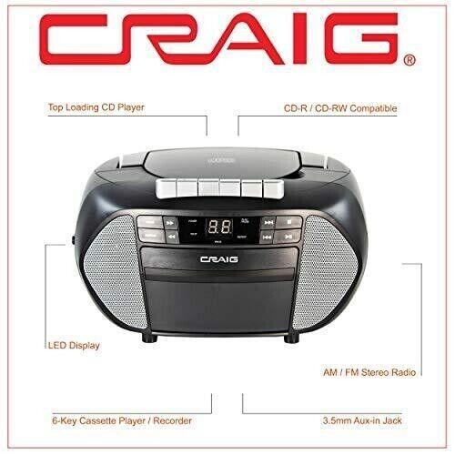 Craig CD6951-SL Portable Top-Loading CD Boombox w/ AM/FM Stereo Radio & Cassette