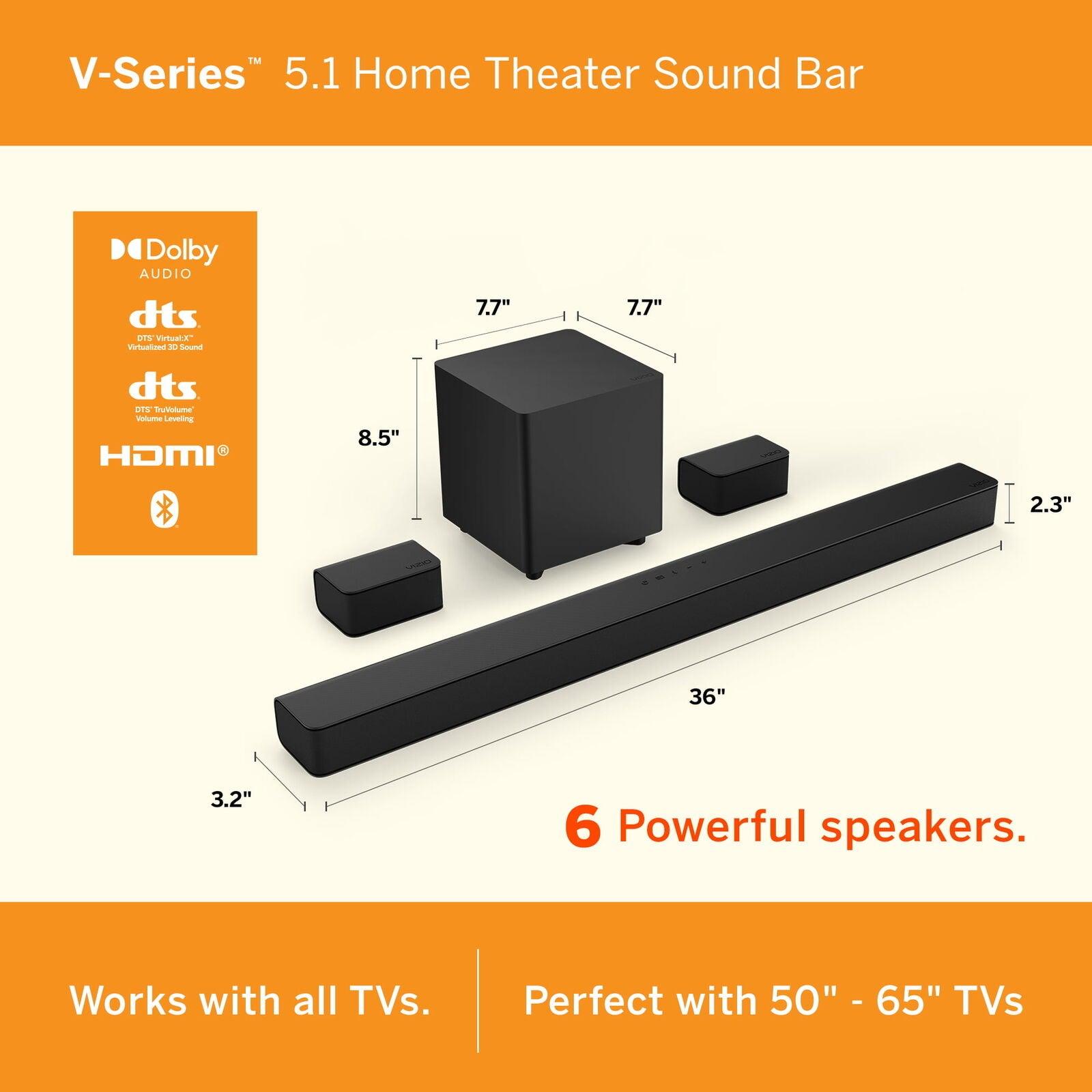 Vizio V-Series 5.1 TV Surround Sound System - 36" Sound Bar, Subwoofer, Speakers