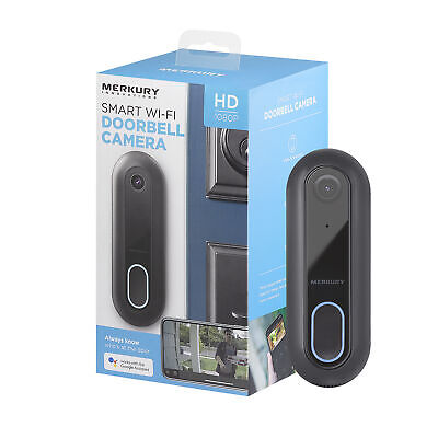 Merkury Innovations MI-CW024 Smart Doorbell With Camera, Black - Durable
