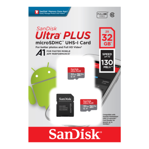 SanDisk Ultra PLUS microSD Cards 32GB (Pack of 2)