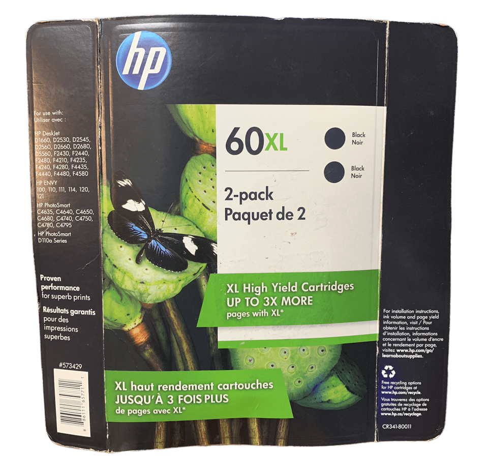 HP CR341BN 60XL High Yield Original Ink Cartridges, Black, 2 Pack