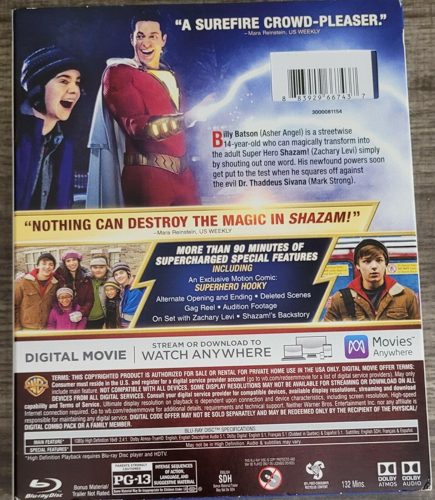 Shazam! (Blu-Ray + DVD, 2019) w/ Slip Cover