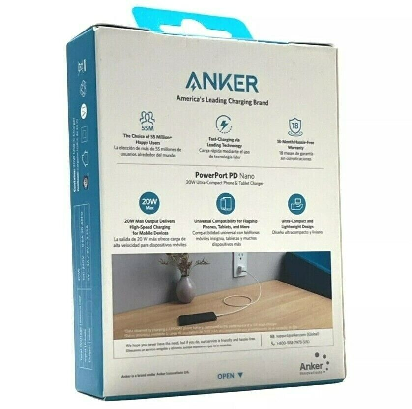 Anker A2634J23-2 PowerPort PD Nano 20W Fast Charging USB-C Wall Charger