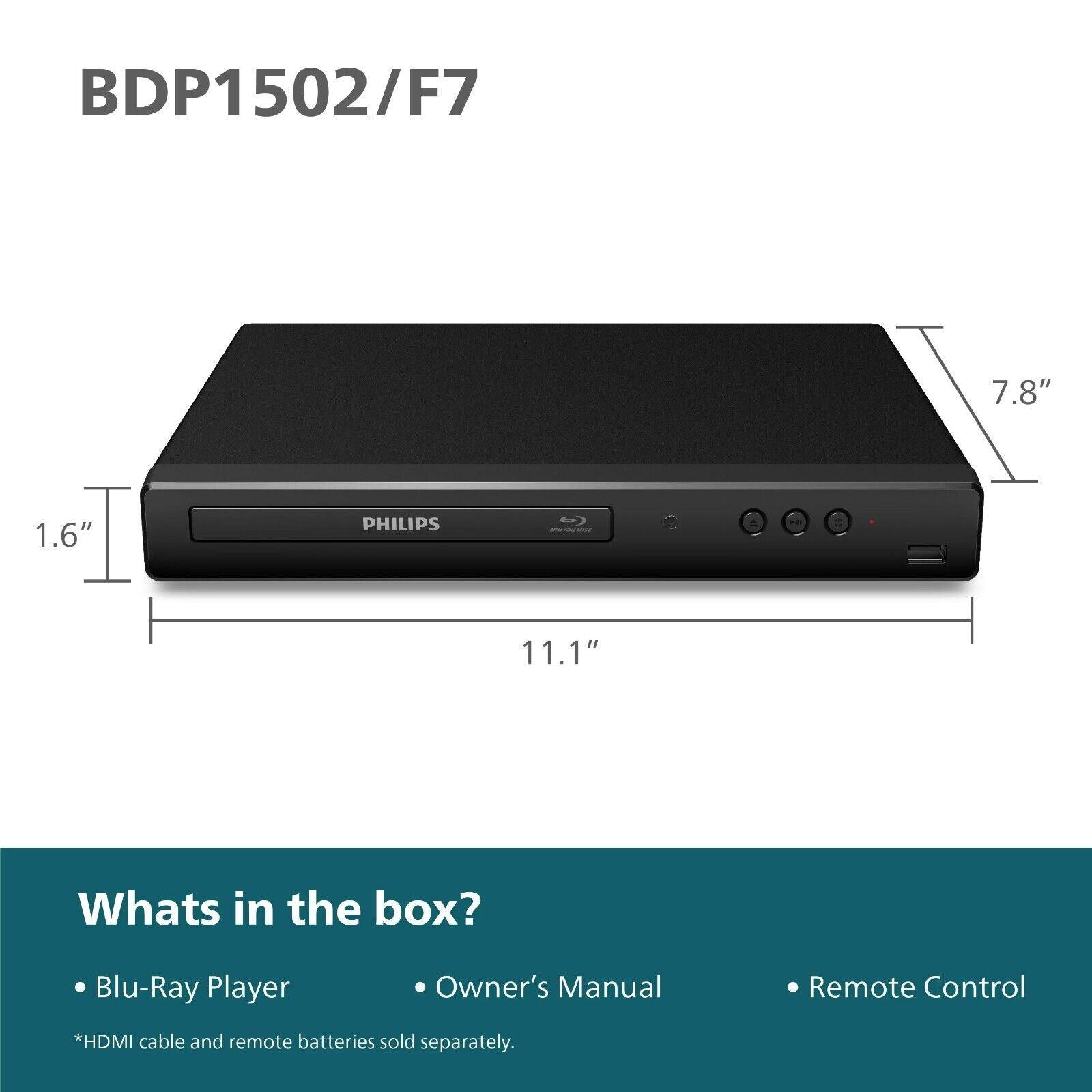 Philips BDP1502/F7 Blu-Ray and DVD Player w/ Remote