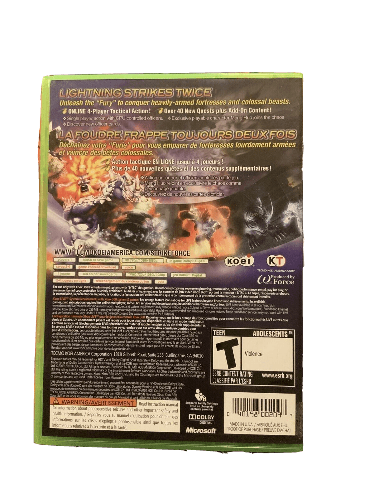 Dynasty Warriors: Strikeforce (Xbox 360) DISC in EXCELLENT COND, Case in Good Co