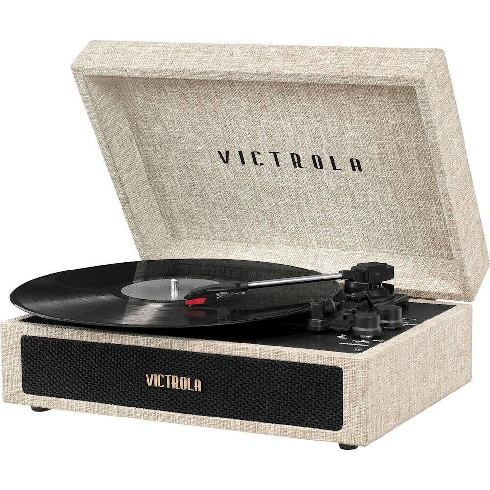 Victrola Parker Bluetooth Suitcase Record Player 3-Speed Turntable, Light Beige