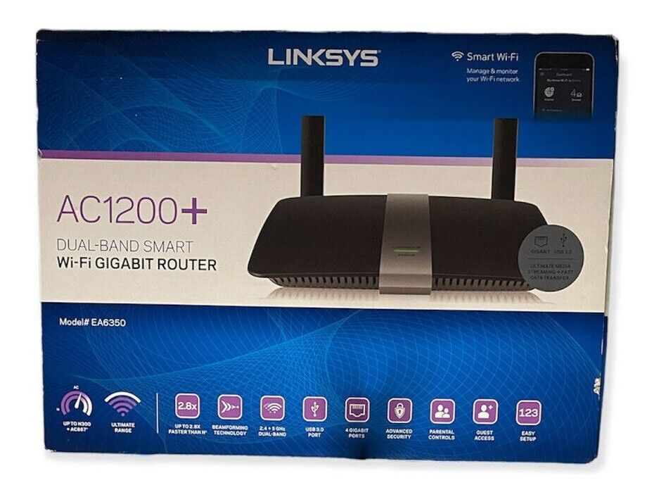 Linksys Smart EA6350 AC1200+ Dual-Band WiFi Router, 4 Gigabit ports, USB 3.0