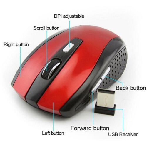 2.4GHz Wireless Mouse Adjustable DPI w/ USB Receiver, Red