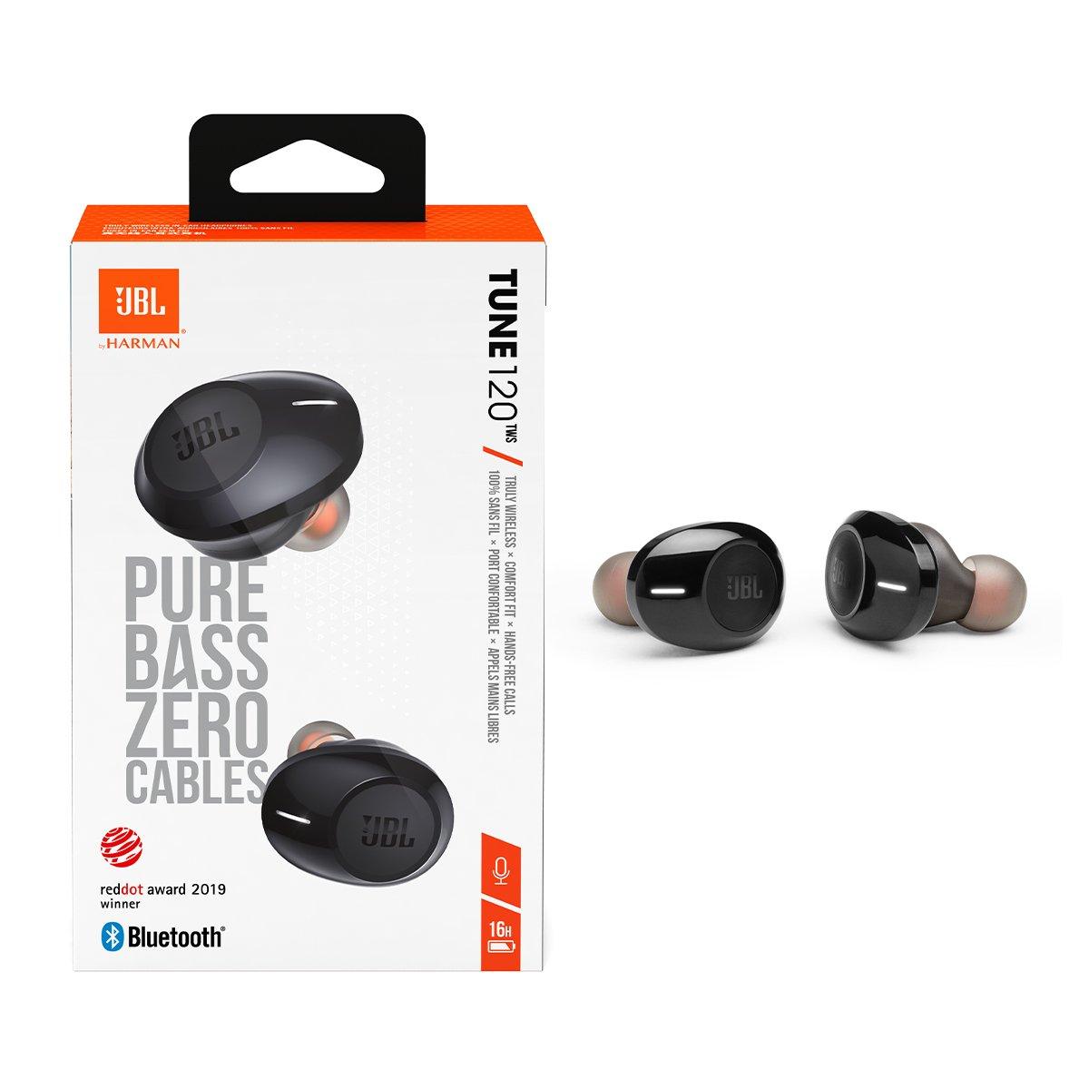 JBL Tune120 Pure Bass Wireless Earbuds, Black