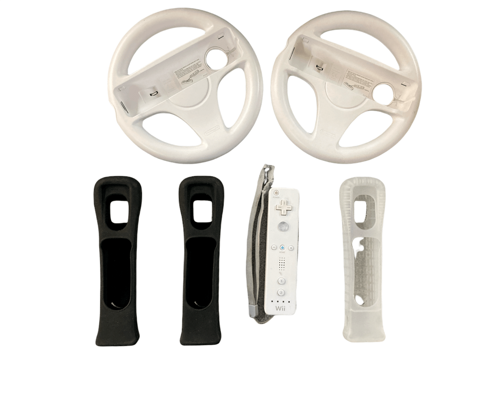 Wii Accessories! Remote, 2 Wheels, & 3 Remote covers (Black and Clear)!